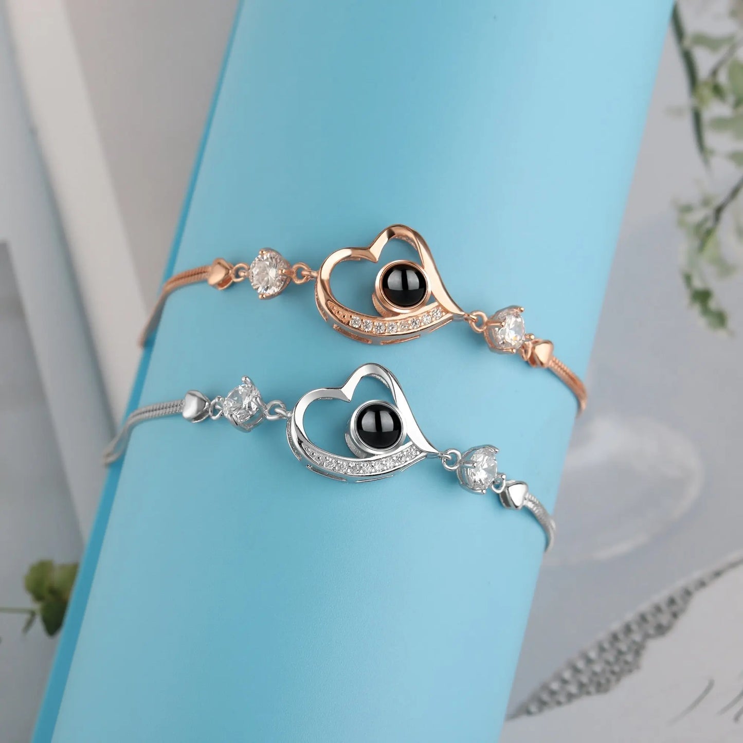 Customize Photo Name Projection Bracelet For Heart Chain Bracelets - Blade & Thread