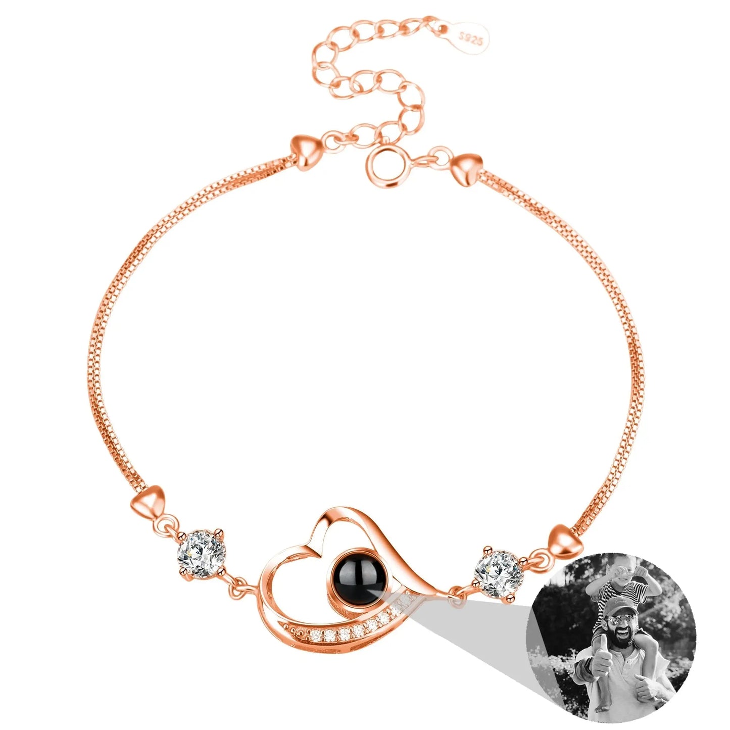 Customize Photo Name Projection Bracelet For Heart Chain Bracelets - Blade & Thread