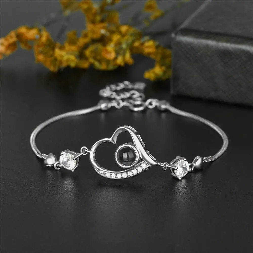 Customize Photo Name Projection Bracelet For Heart Chain Bracelets - Blade & Thread
