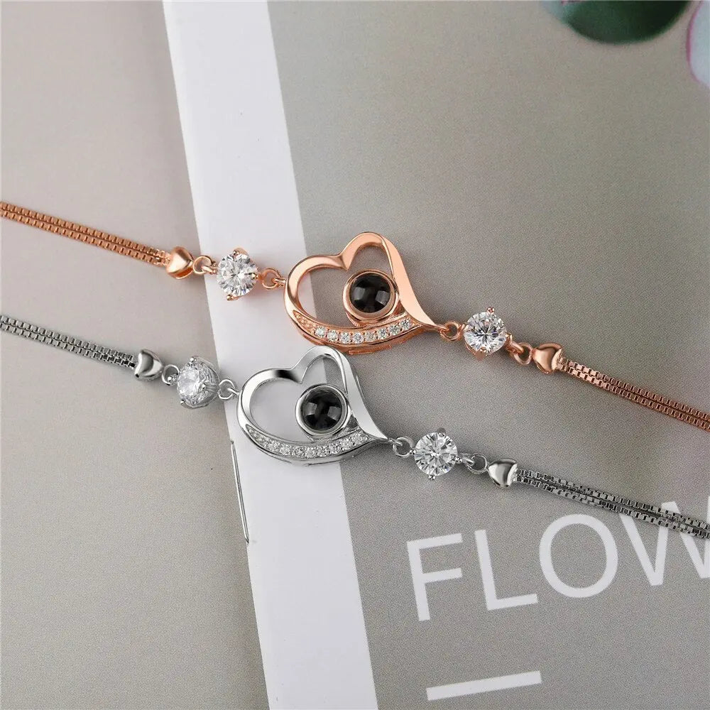 Customize Photo Name Projection Bracelet For Heart Chain Bracelets - Blade & Thread