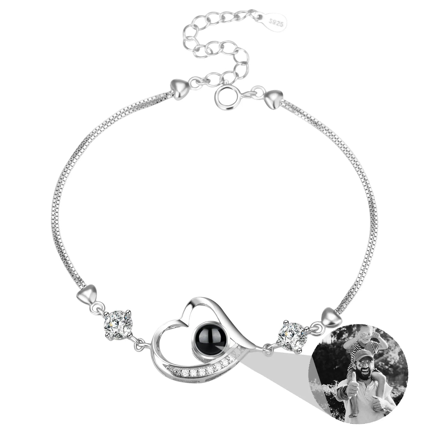 Customize Photo Name Projection Bracelet For Heart Chain Bracelets - Blade & Thread