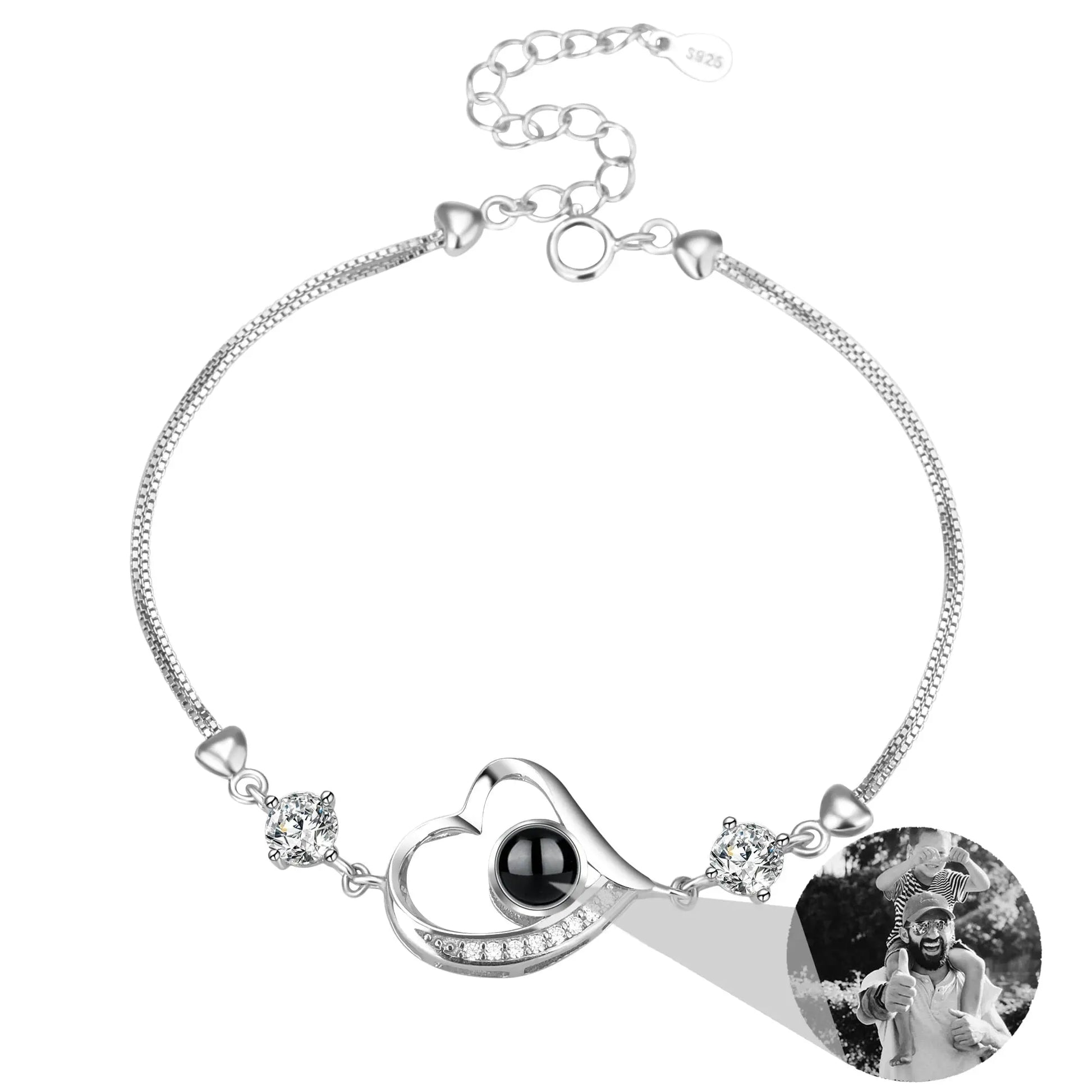 Customize Photo Name Projection Bracelet For Heart Chain Bracelets - Blade & Thread