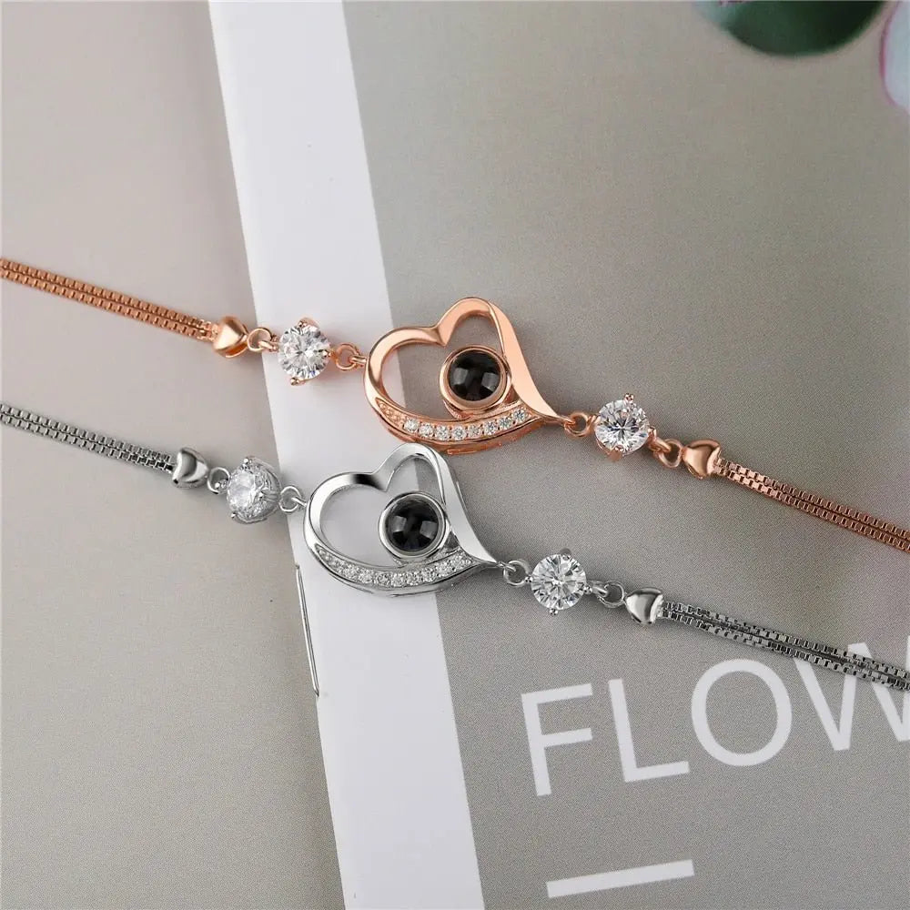 Customize Photo Name Projection Bracelet For Heart Chain Bracelets - Blade & Thread