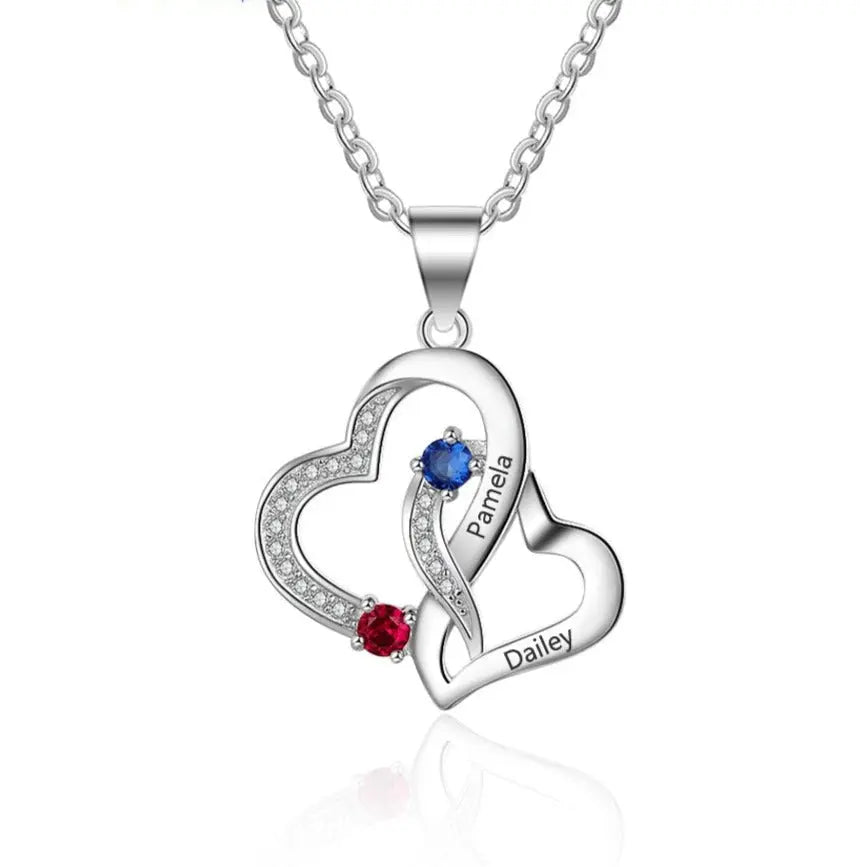 Customized 2 Birthstones Intertwined Heart Necklace Wedding Jewelry - Blade & Thread