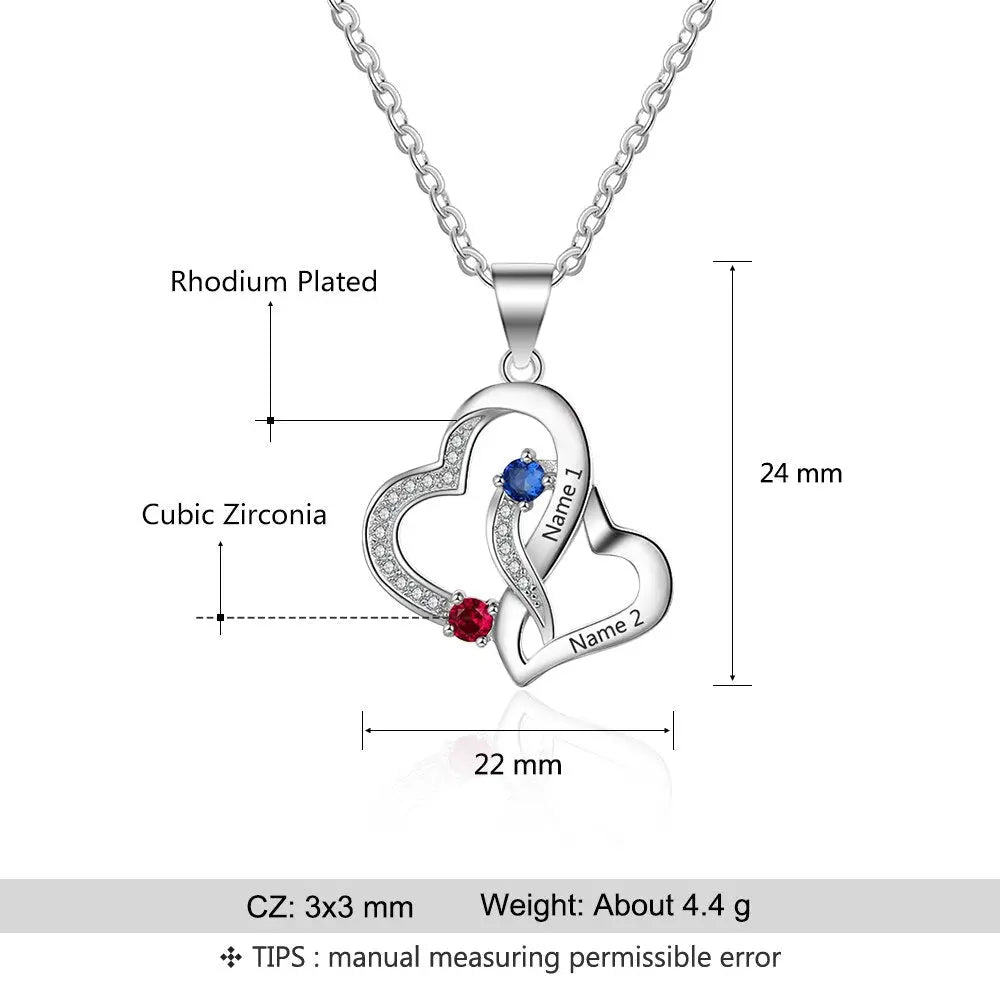 Customized 2 Birthstones Intertwined Heart Necklace Wedding Jewelry nowadaysfashion