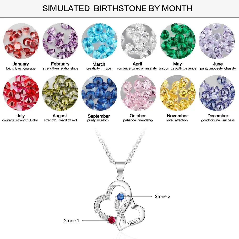 Customized 2 Birthstones Intertwined Heart Necklace Wedding Jewelry - Blade & Thread