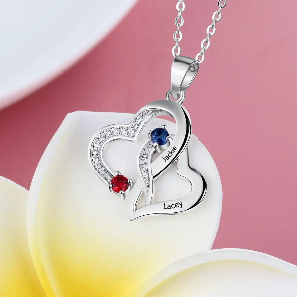 Customized 2 Birthstones Intertwined Heart Necklace Wedding Jewelry - Blade & Thread