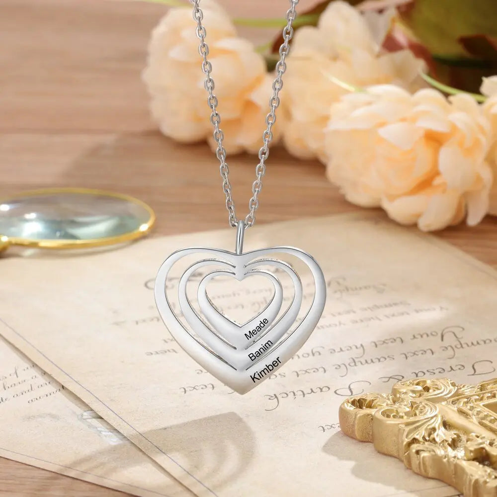 Customized 3 Hearts Pendant Personalized Engraving Name Necklaces - Blade & Thread