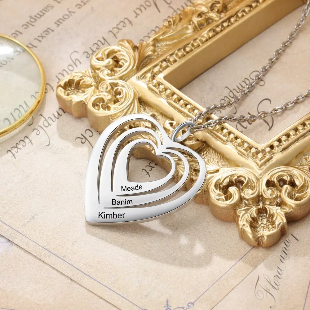 Customized 3 Hearts Pendant Personalized Engraving Name Necklaces - Blade & Thread