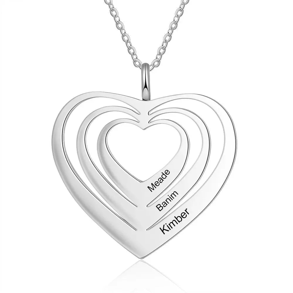 Customized 3 Hearts Pendant Personalized Engraving Name Necklaces - Blade & Thread