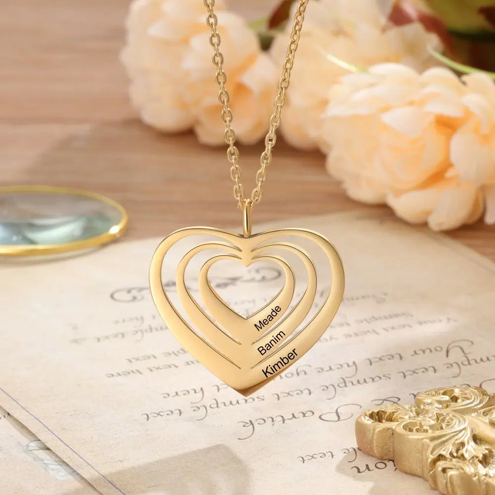 Customized 3 Hearts Pendant Personalized Engraving Name Necklaces - Blade & Thread