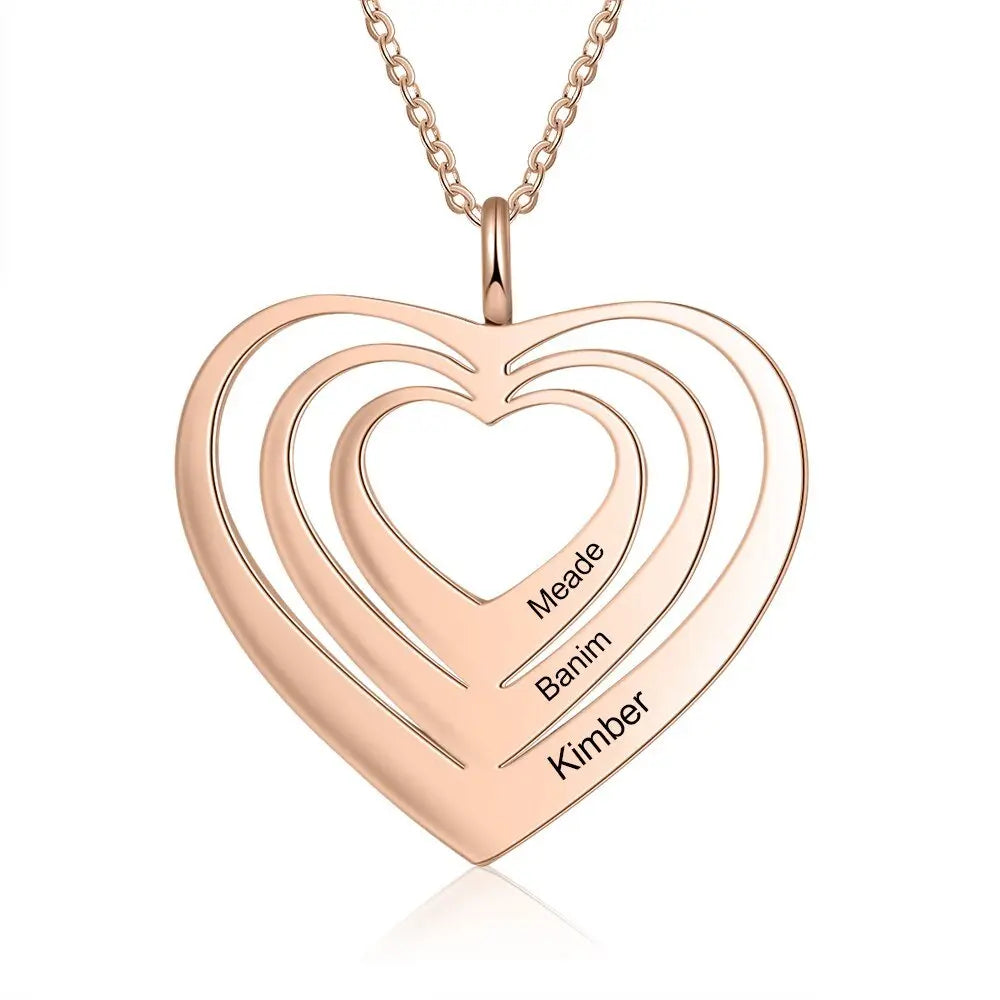 Customized 3 Hearts Pendant Personalized Engraving Name Necklaces - Blade & Thread