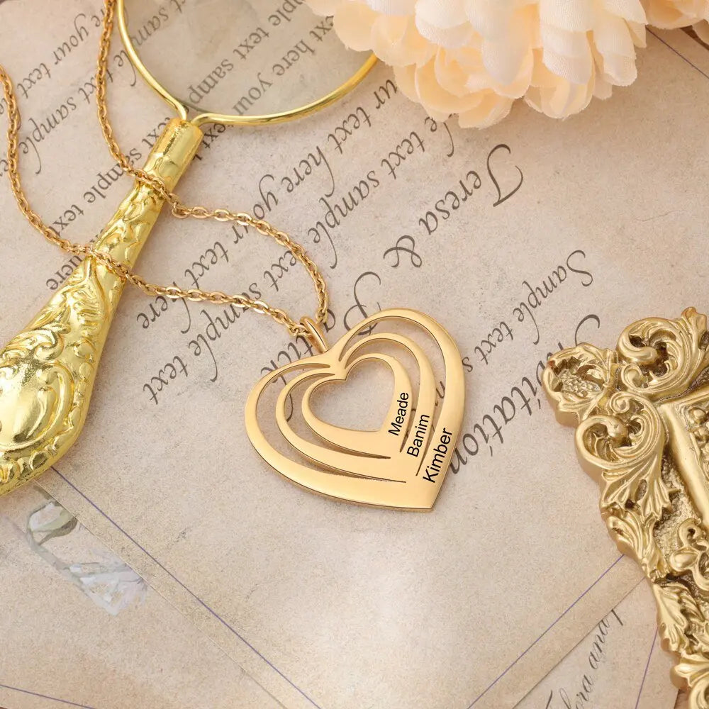 Customized 3 Hearts Pendant Personalized Engraving Name Necklaces nowadaysfashion