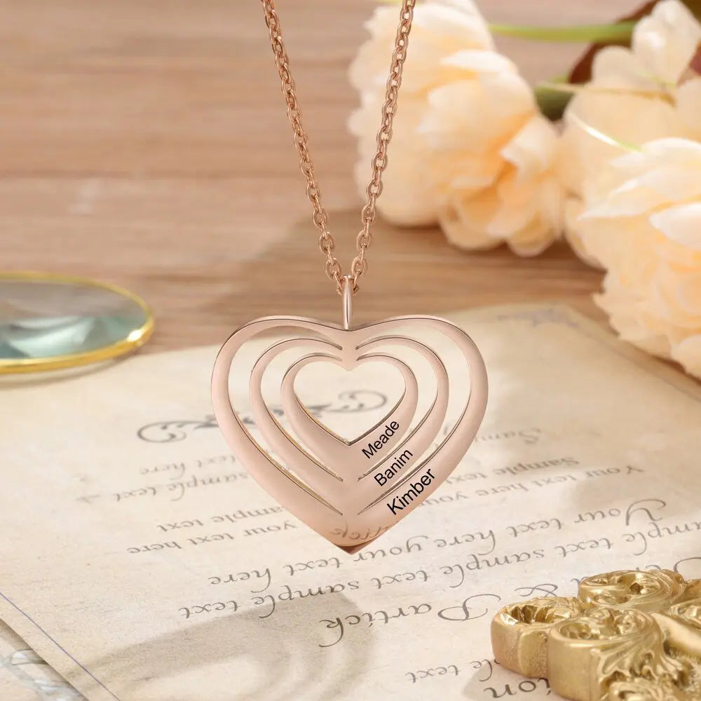 Customized 3 Hearts Pendant Personalized Engraving Name Necklaces - Blade & Thread