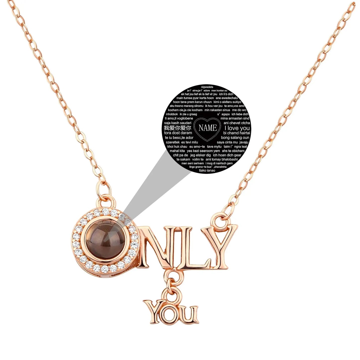 Customized 925 Silver 100 languages Projection Necklace Couple Memory Gifts - Blade & Thread