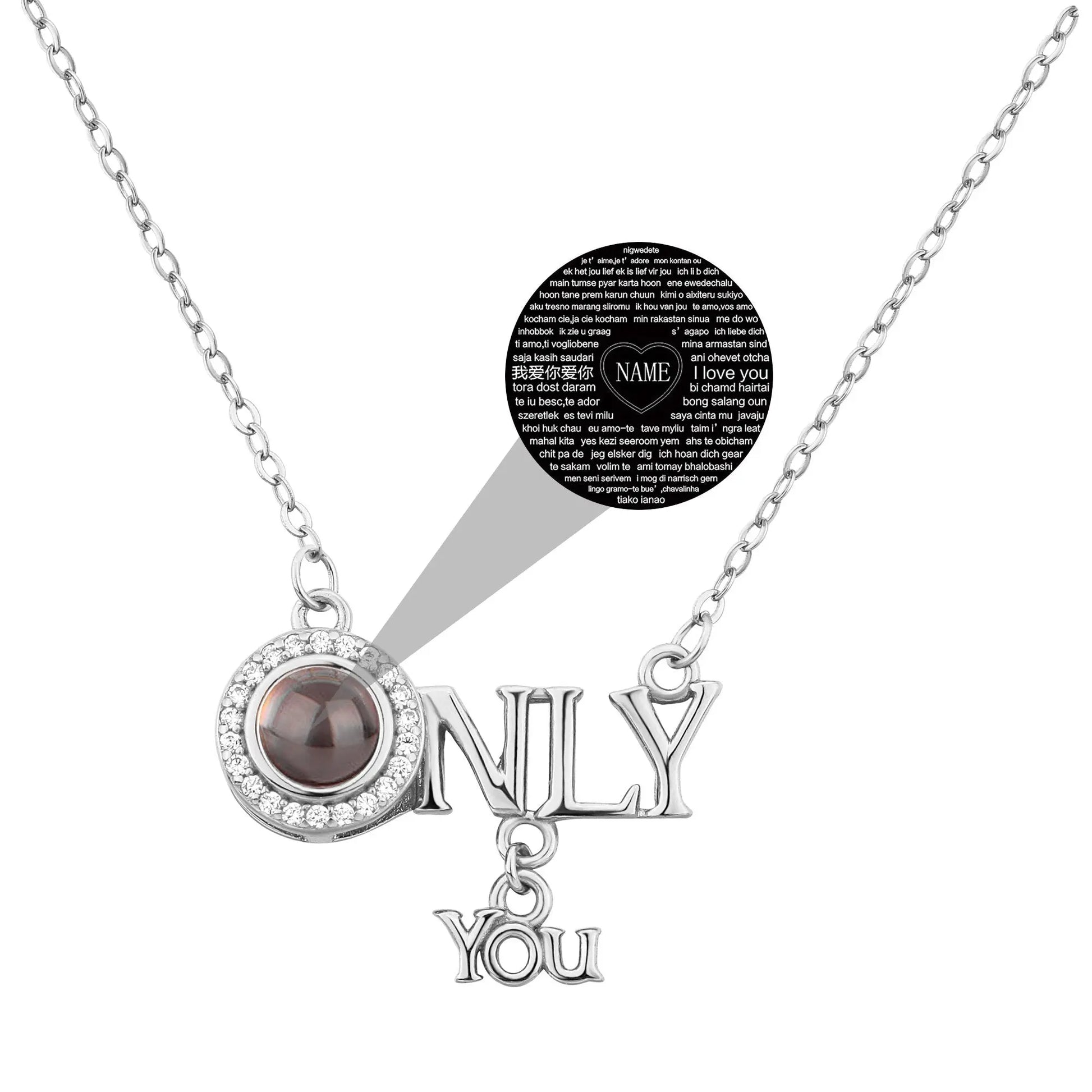 Customized 925 Silver 100 languages Projection Necklace Couple Memory Gifts - Blade & Thread