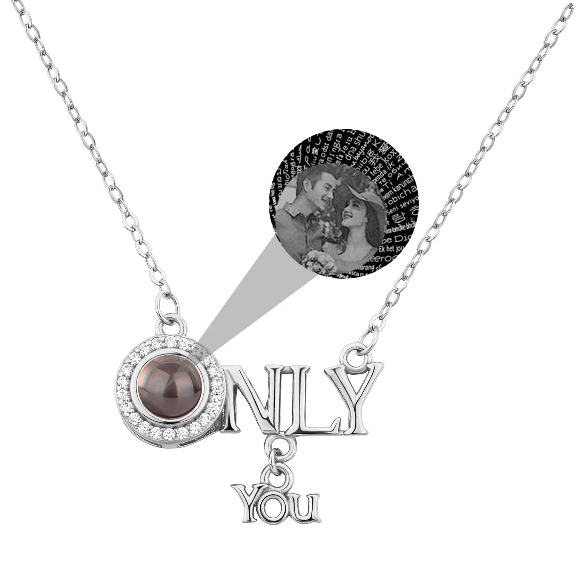 Customized 925 Silver photo Projection Necklace Couple Memory Gifts - Blade & Thread