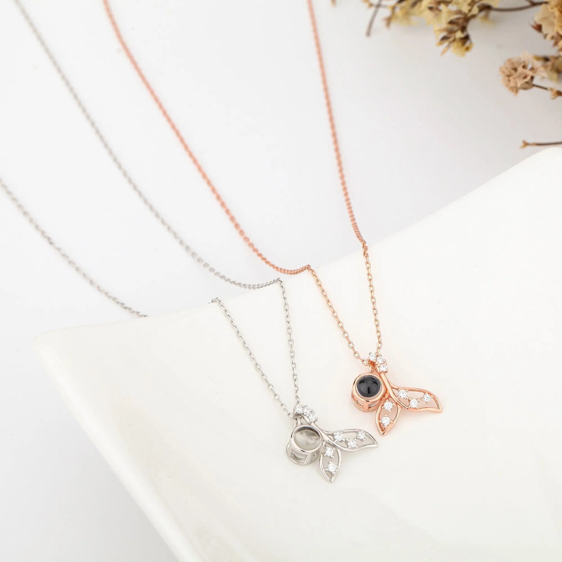 Customized 925 Silver photo Projection Necklace Couple Memory Gifts - Blade & Thread