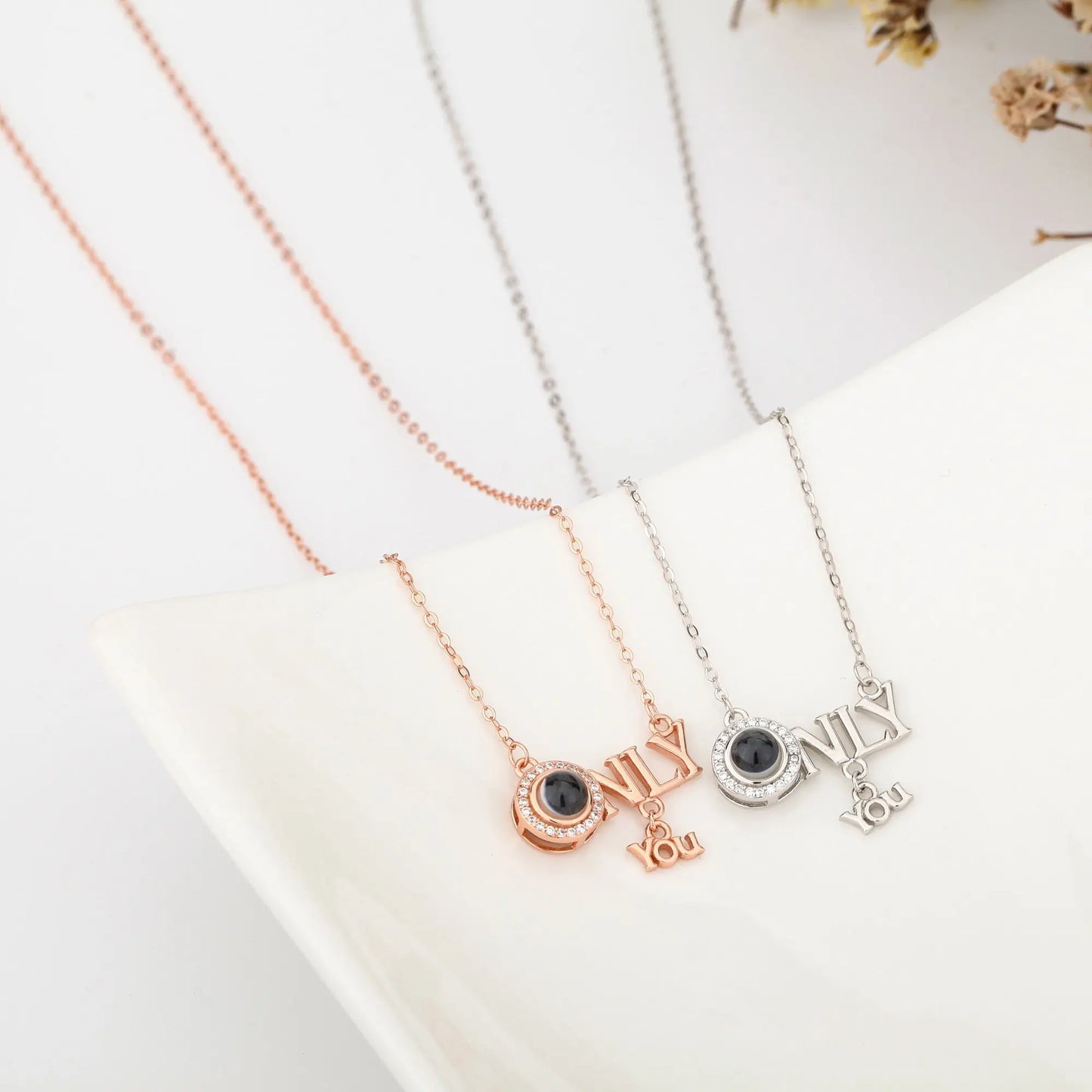 Customized 925 Silver photo Projection Necklace Couple Memory Gifts - Blade & Thread