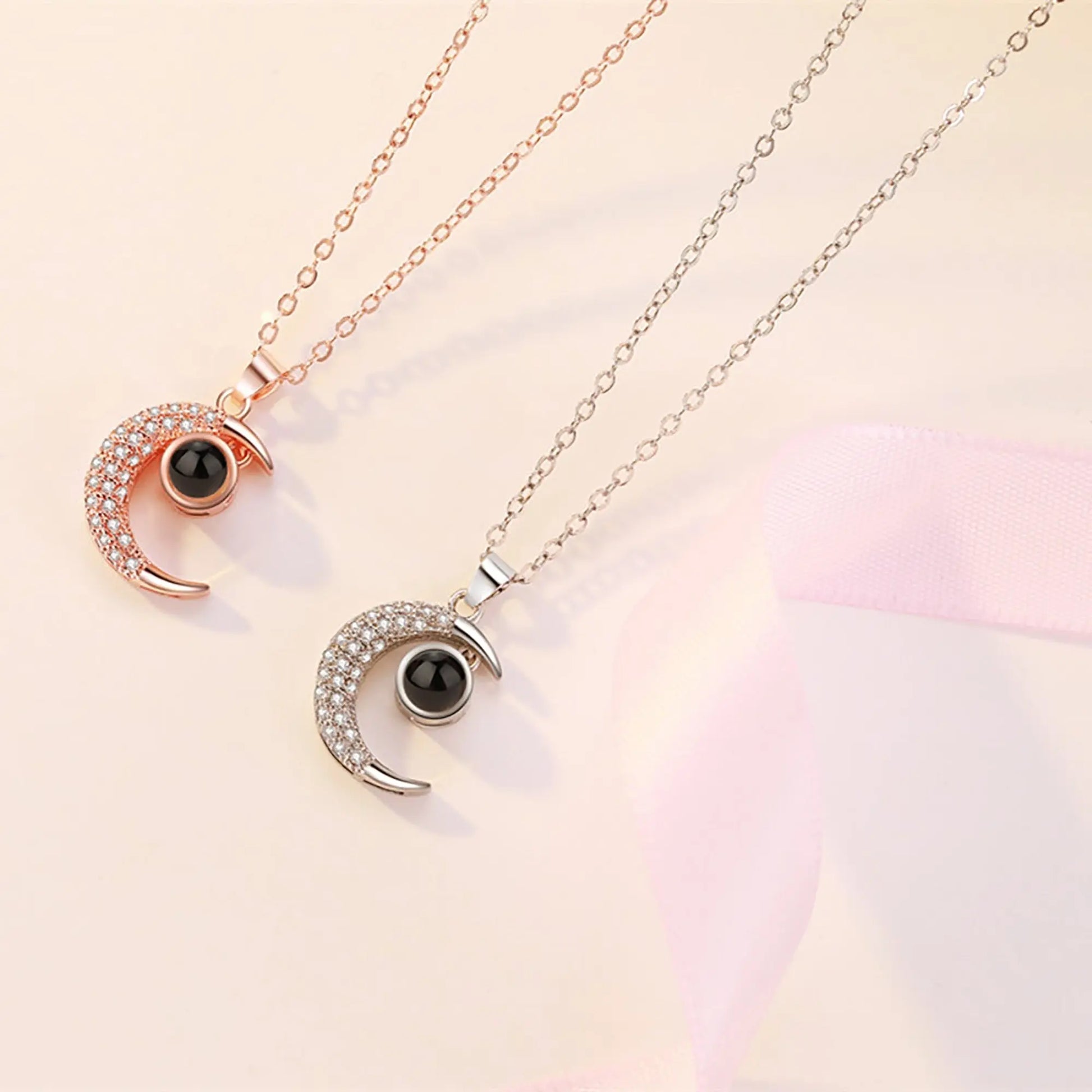 Customized 925 Silver photo Projection Necklace Couple Memory Gifts - Blade & Thread