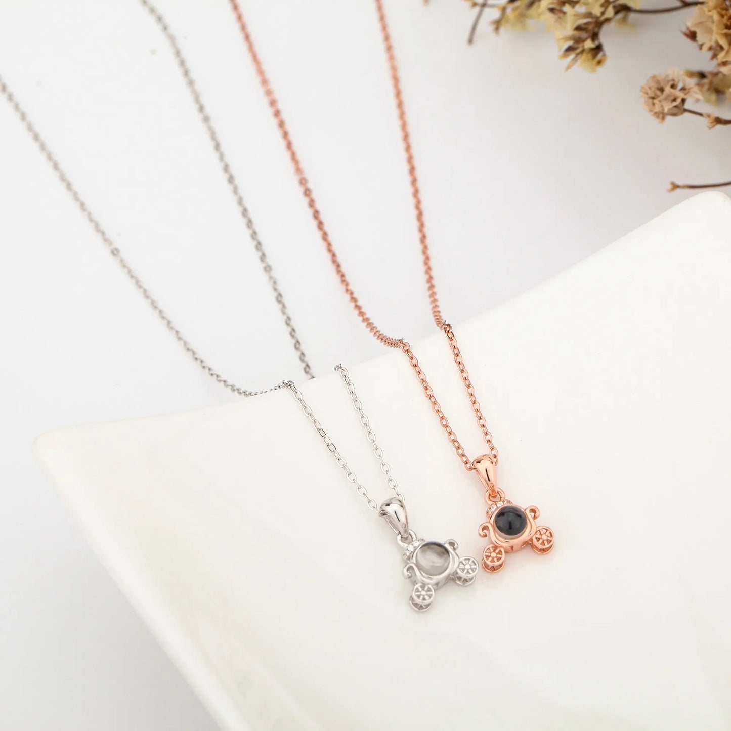 Customized 925 Silver photo Projection Necklace Couple Memory Gifts - Blade & Thread