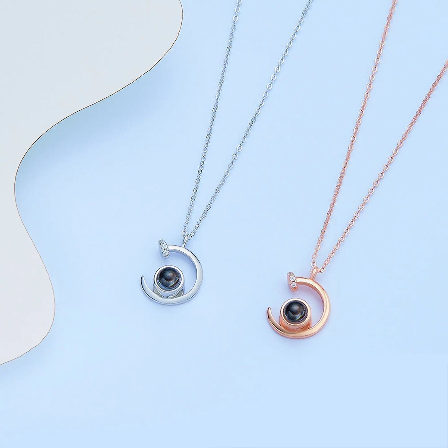 Customized 925 Silver photo Projection Necklace Couple Memory Gifts - Blade & Thread