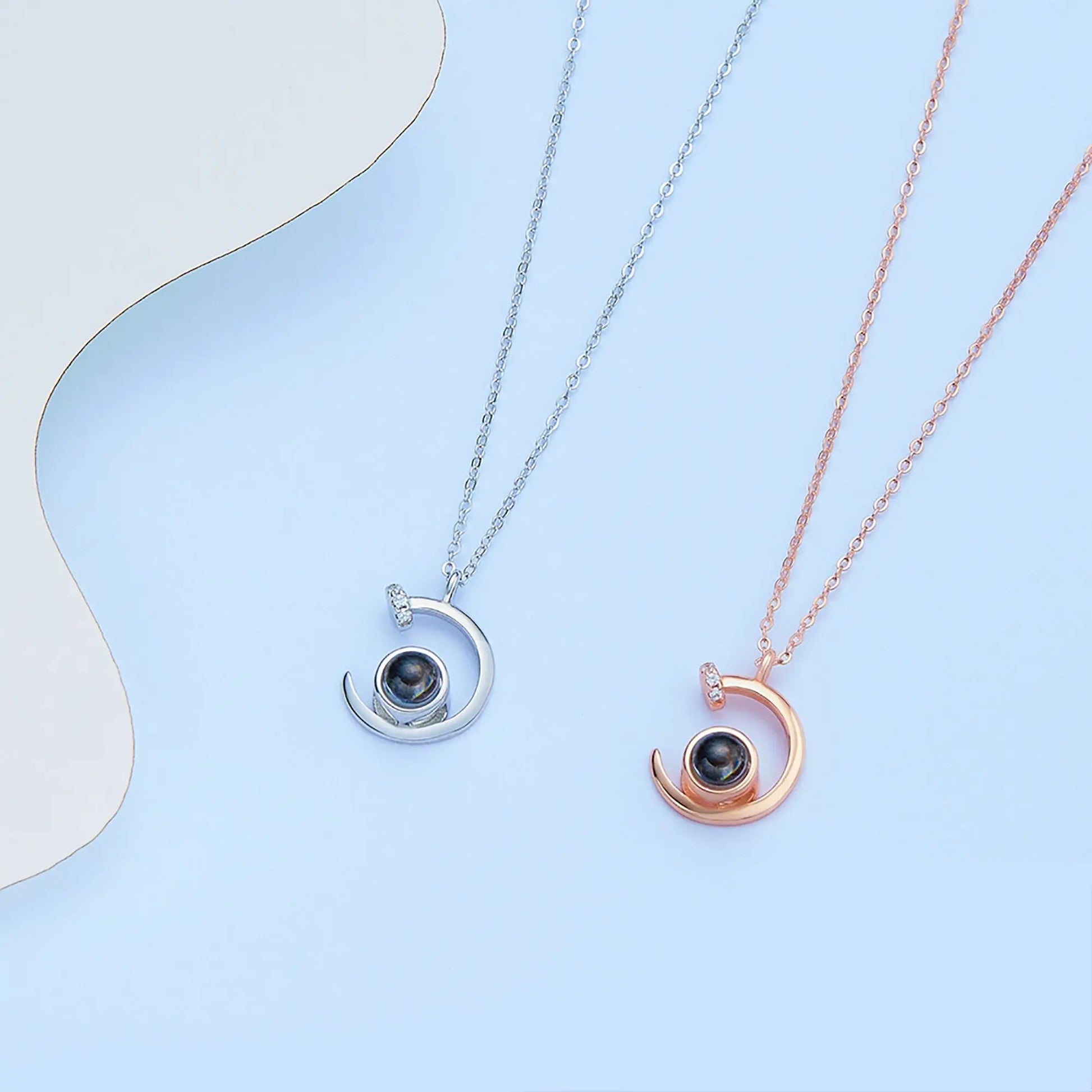 Customized 925 Silver photo Projection Necklace Couple Memory Gifts - Blade & Thread