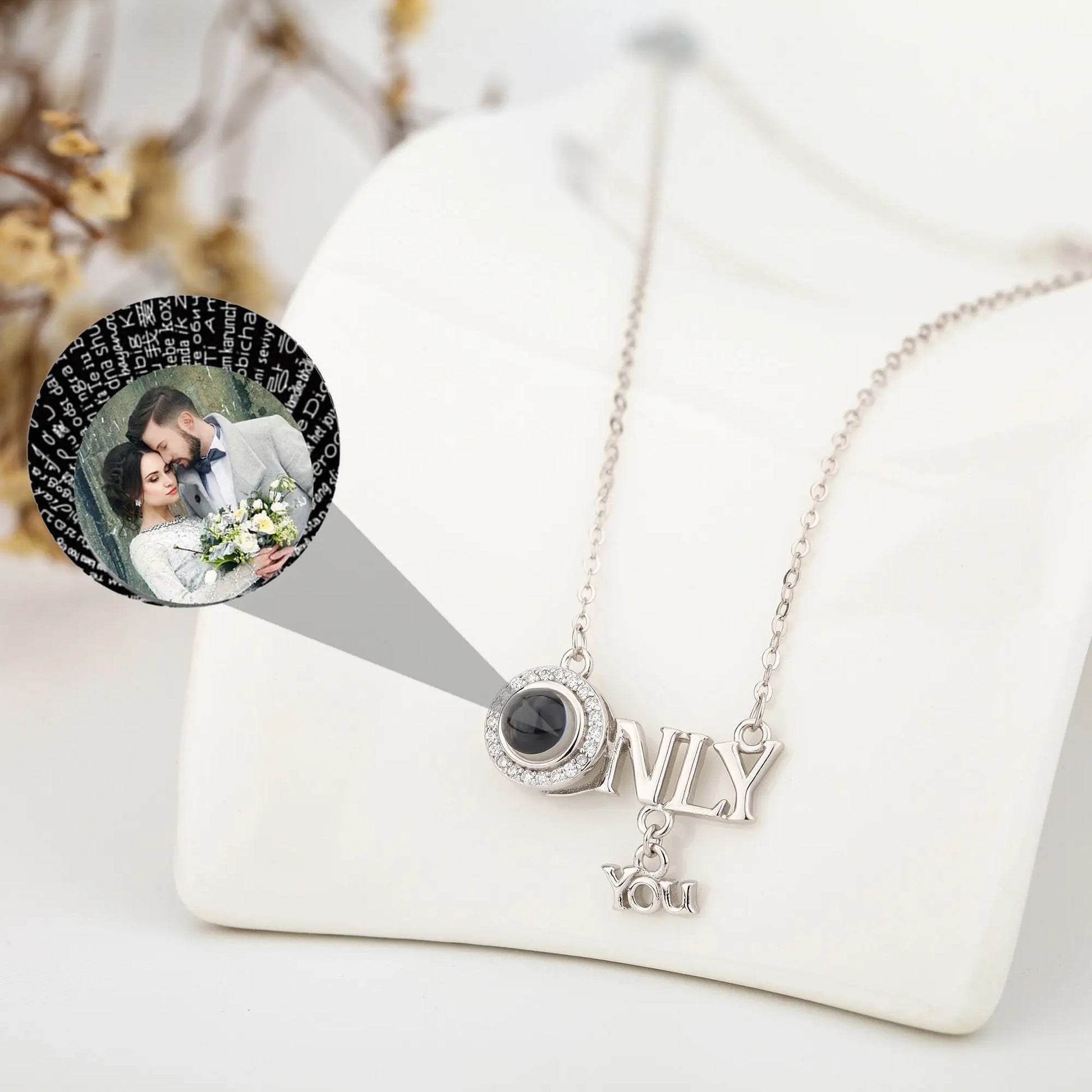 Customized 925 Silver photo Projection Necklace Couple Memory Gifts - Blade & Thread