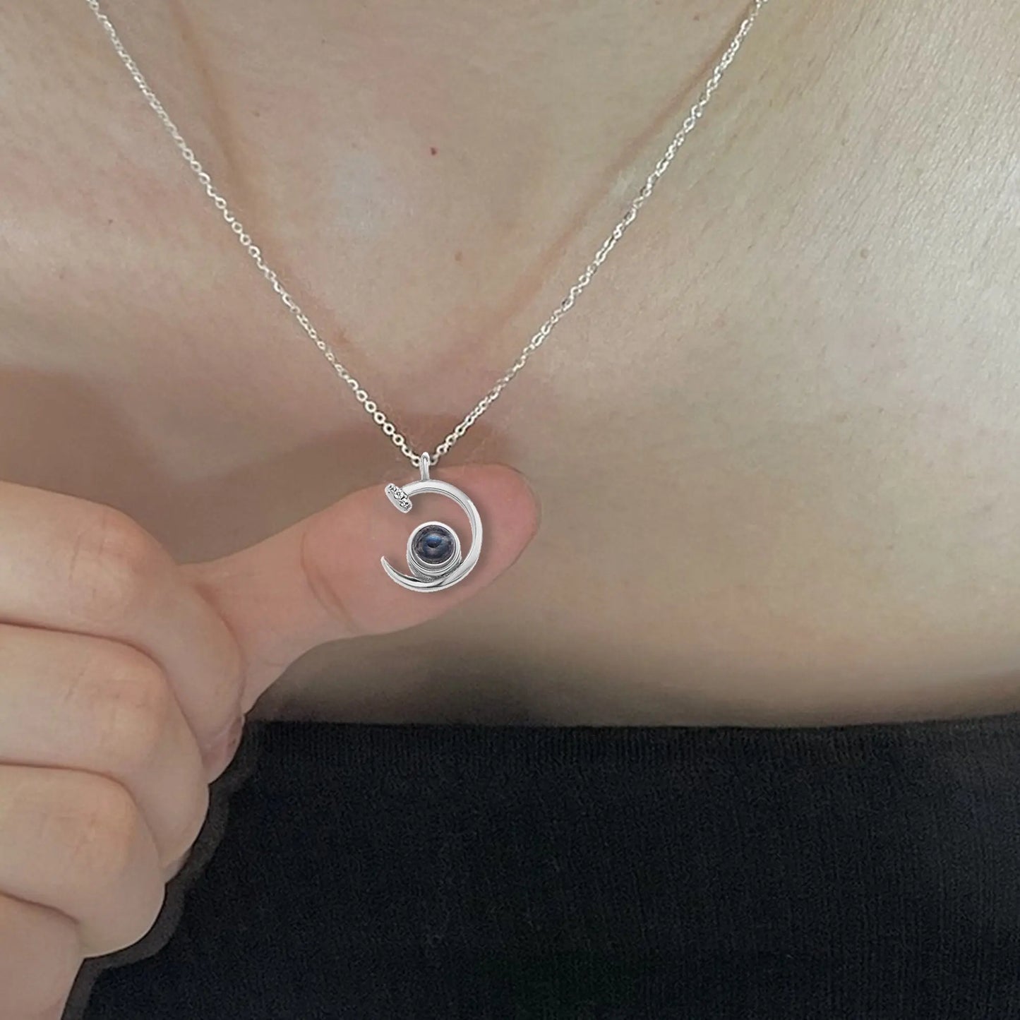 Customized 925 Silver photo Projection Necklace Couple Memory Gifts - Blade & Thread