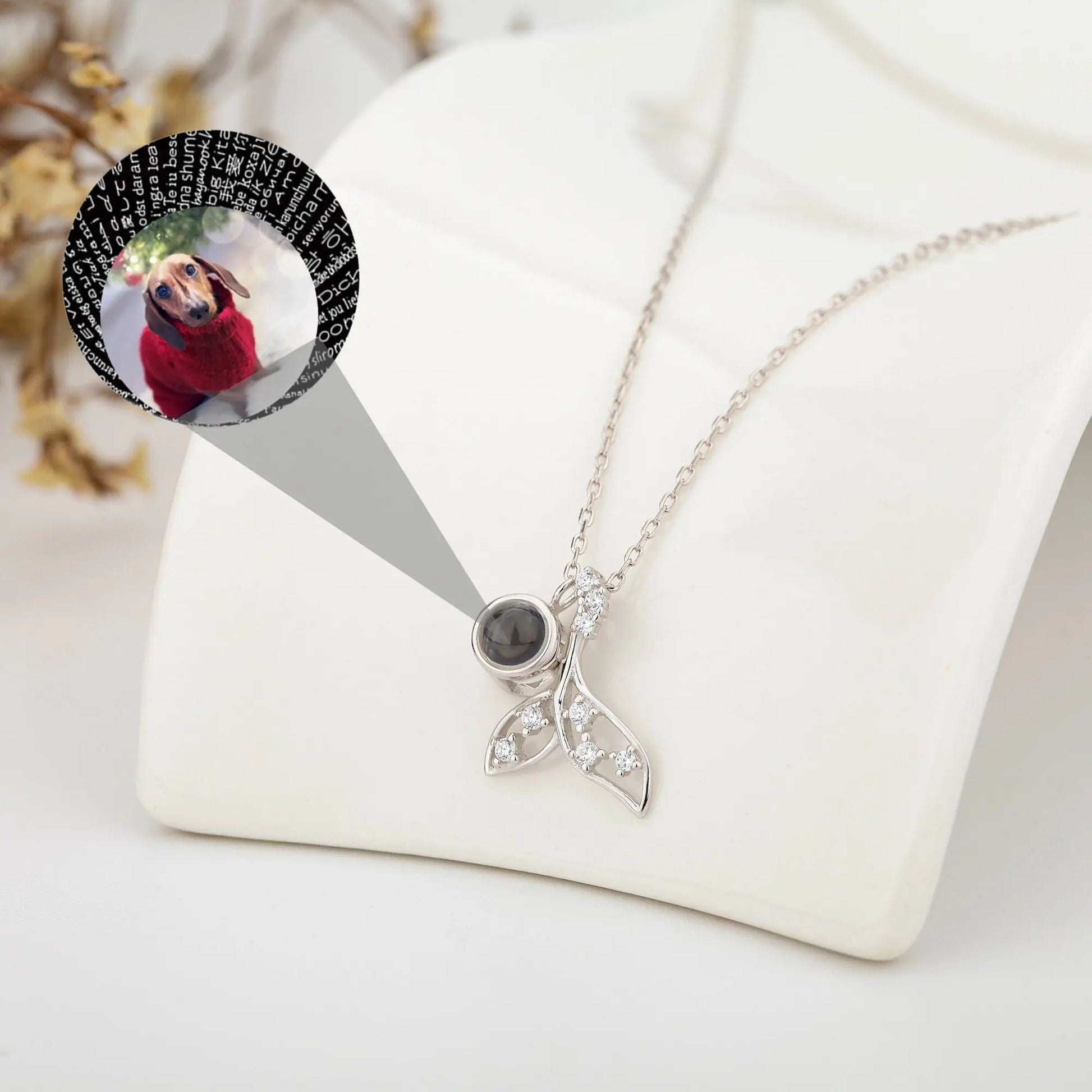 Customized 925 Silver photo Projection Necklace Couple Memory Gifts - Blade & Thread