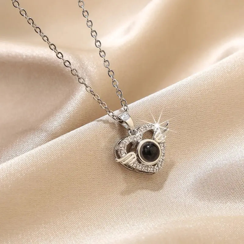 Customized Angel Projection Necklace with Diamonds - Blade & Thread