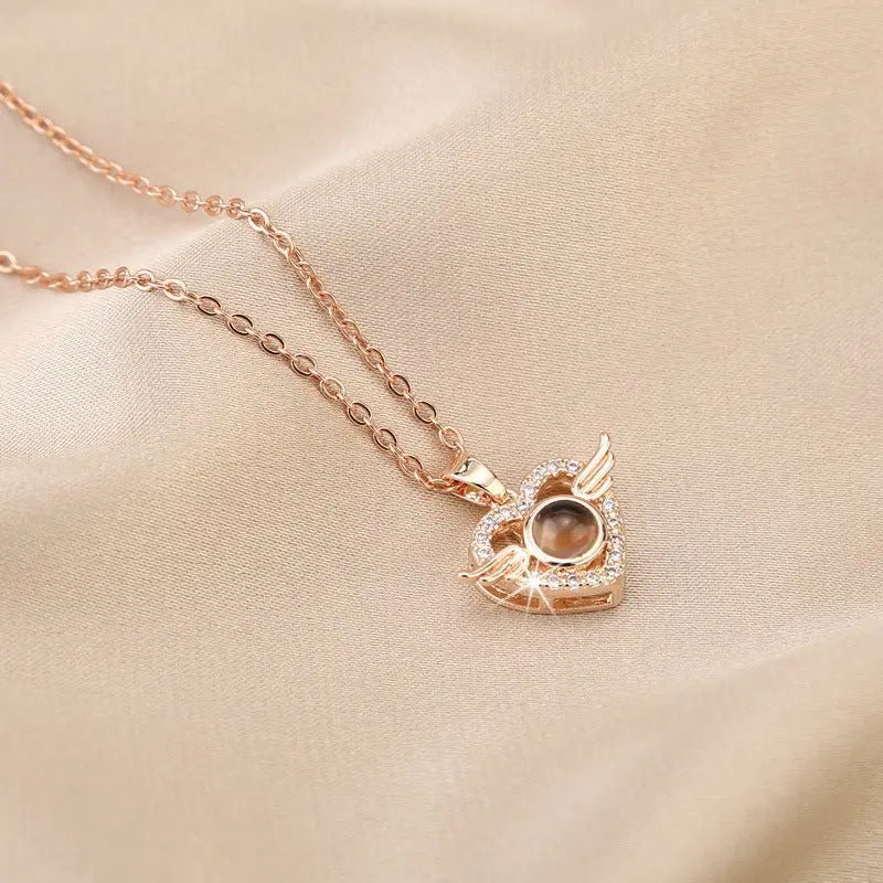 Customized Angel Projection Necklace with Diamonds nowadaysfashion