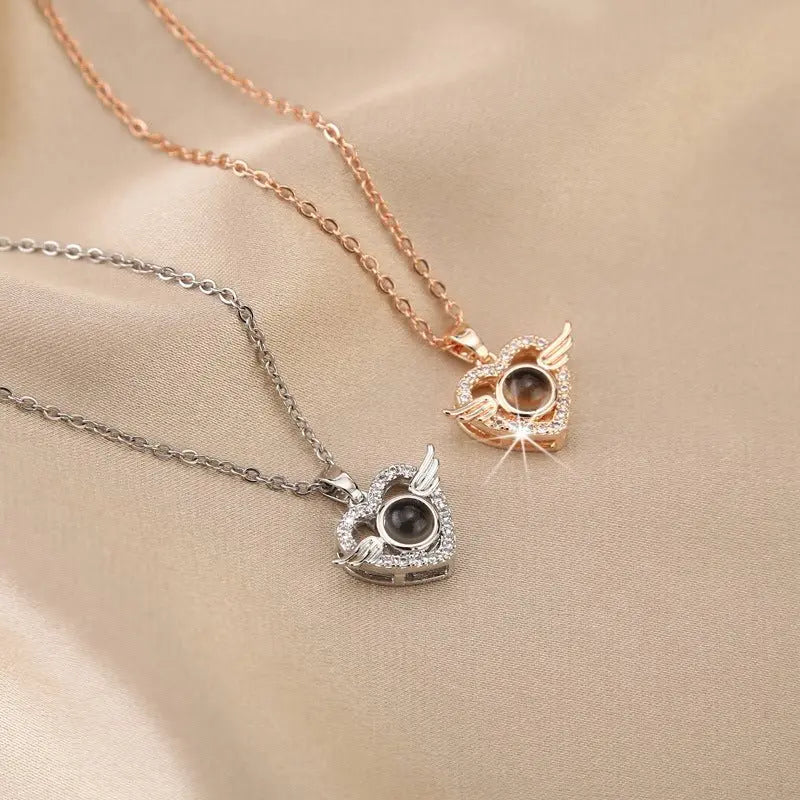 Customized Angel Projection Necklace with Diamonds - Blade & Thread