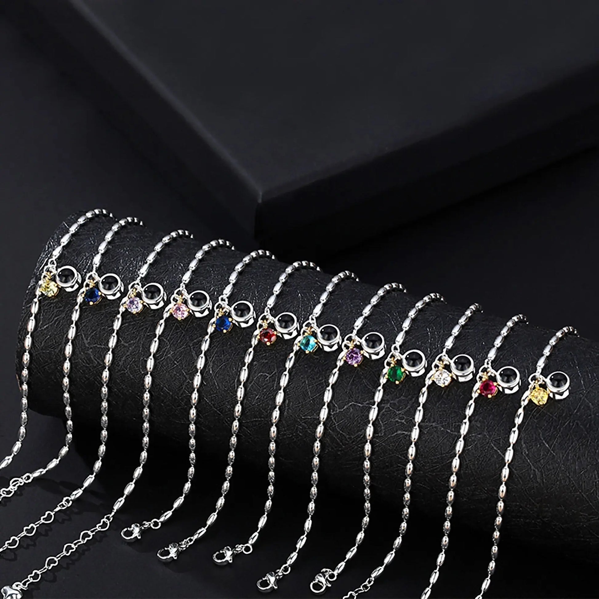 Customized birthstone and photo Circle Photo Bracelet Projection Bracelets - Blade & Thread