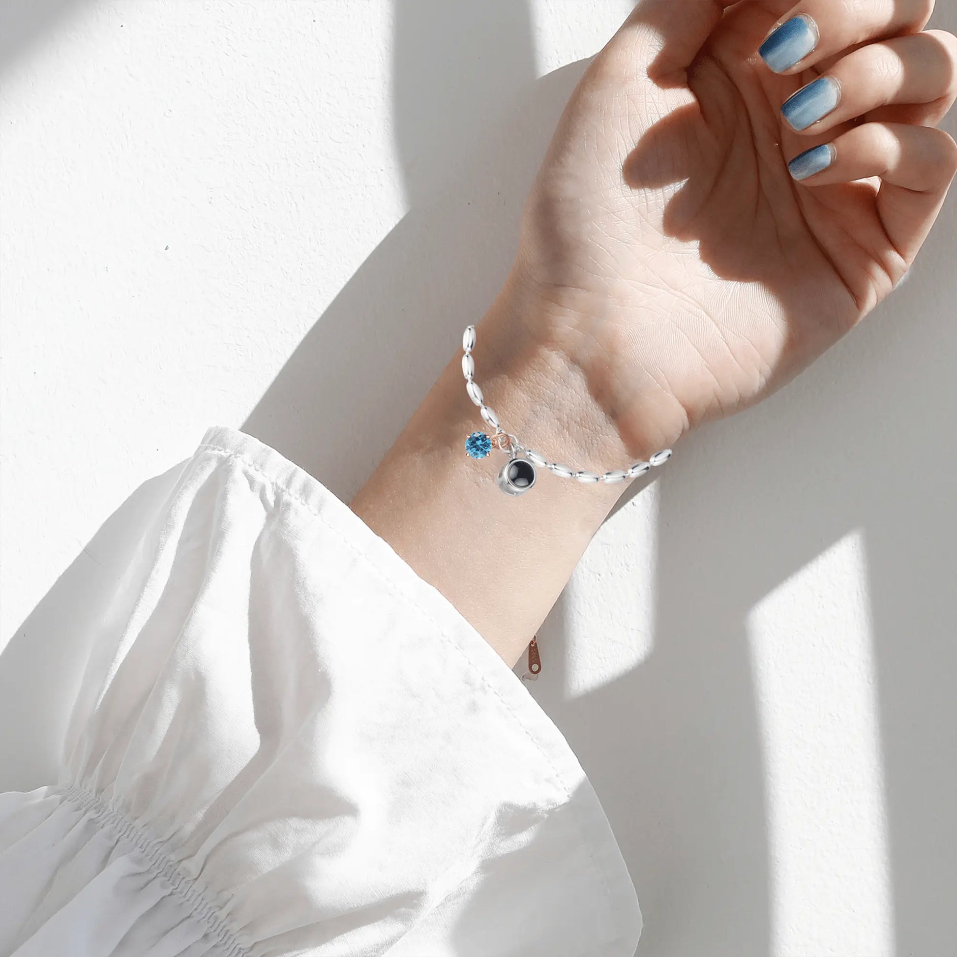 Customized birthstone and photo Circle Photo Bracelet Projection Bracelets - Blade & Thread