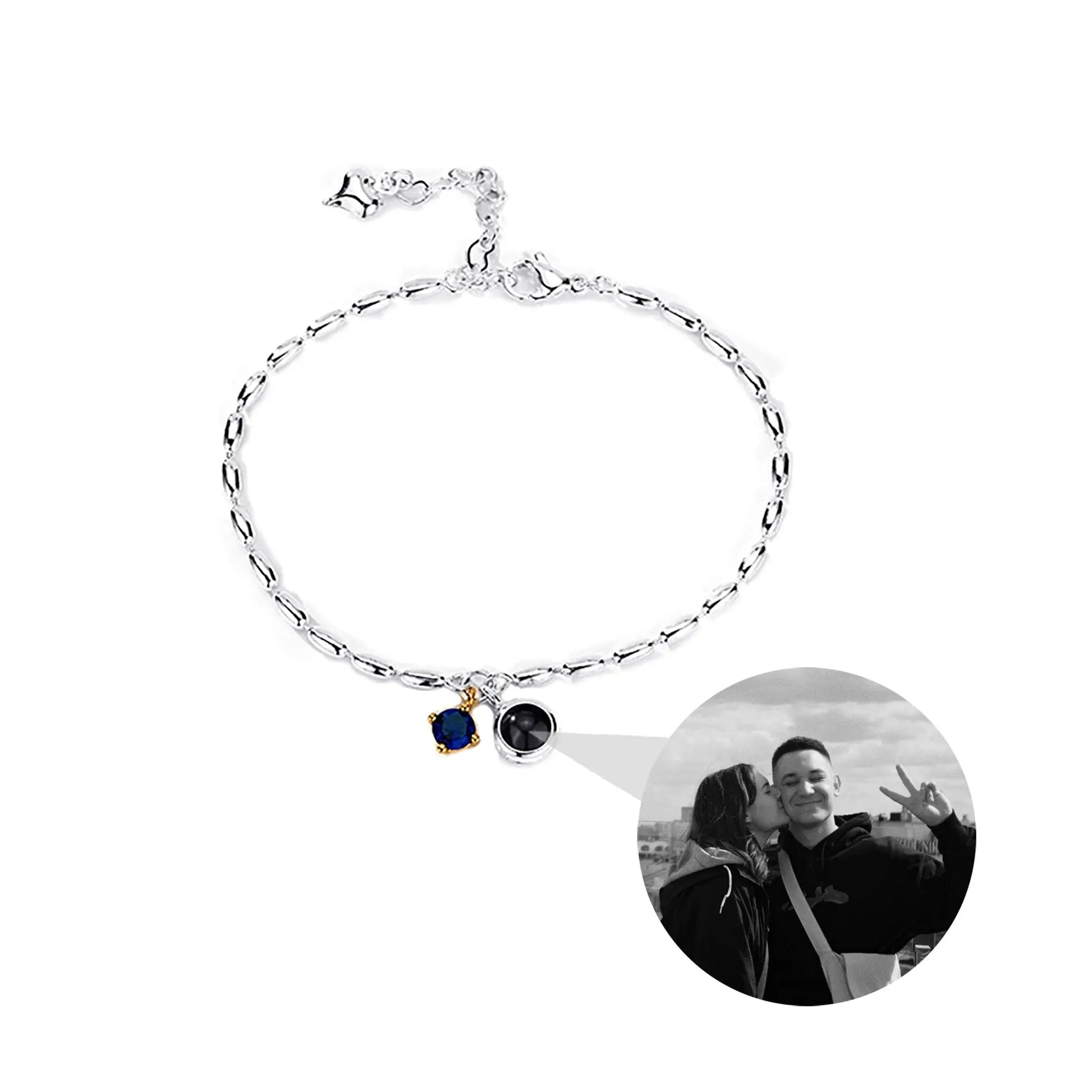 Customized birthstone and photo Circle Photo Bracelet Projection Bracelets - Blade & Thread