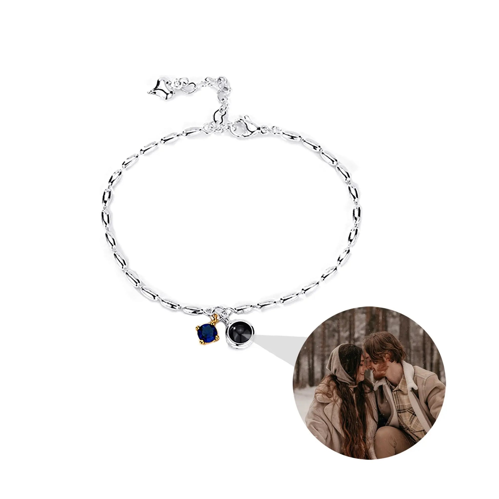 Customized birthstone and photo Circle Photo Bracelet Projection Bracelets - Blade & Thread
