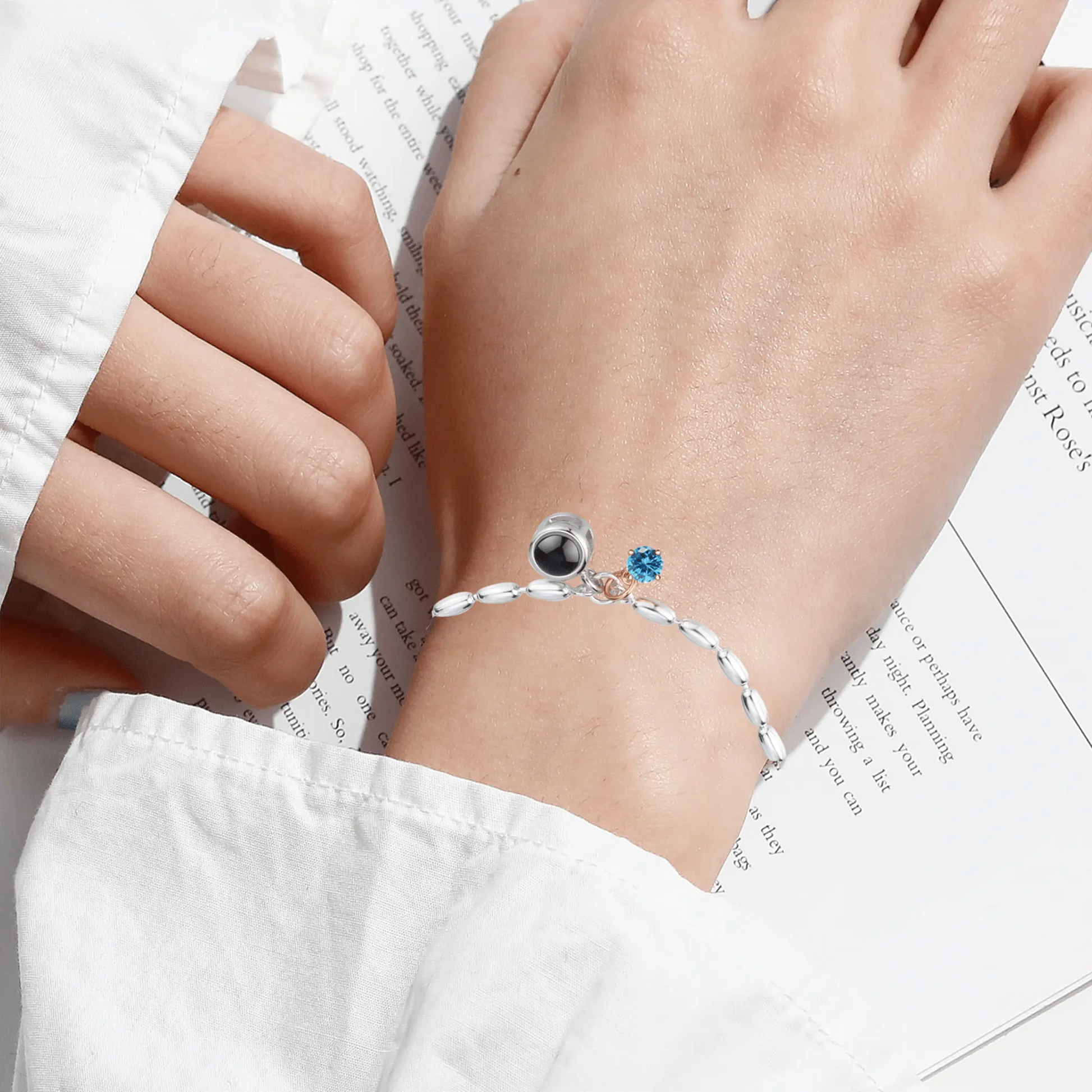Customized birthstone and photo Circle Photo Bracelet Projection Bracelets - Blade & Thread