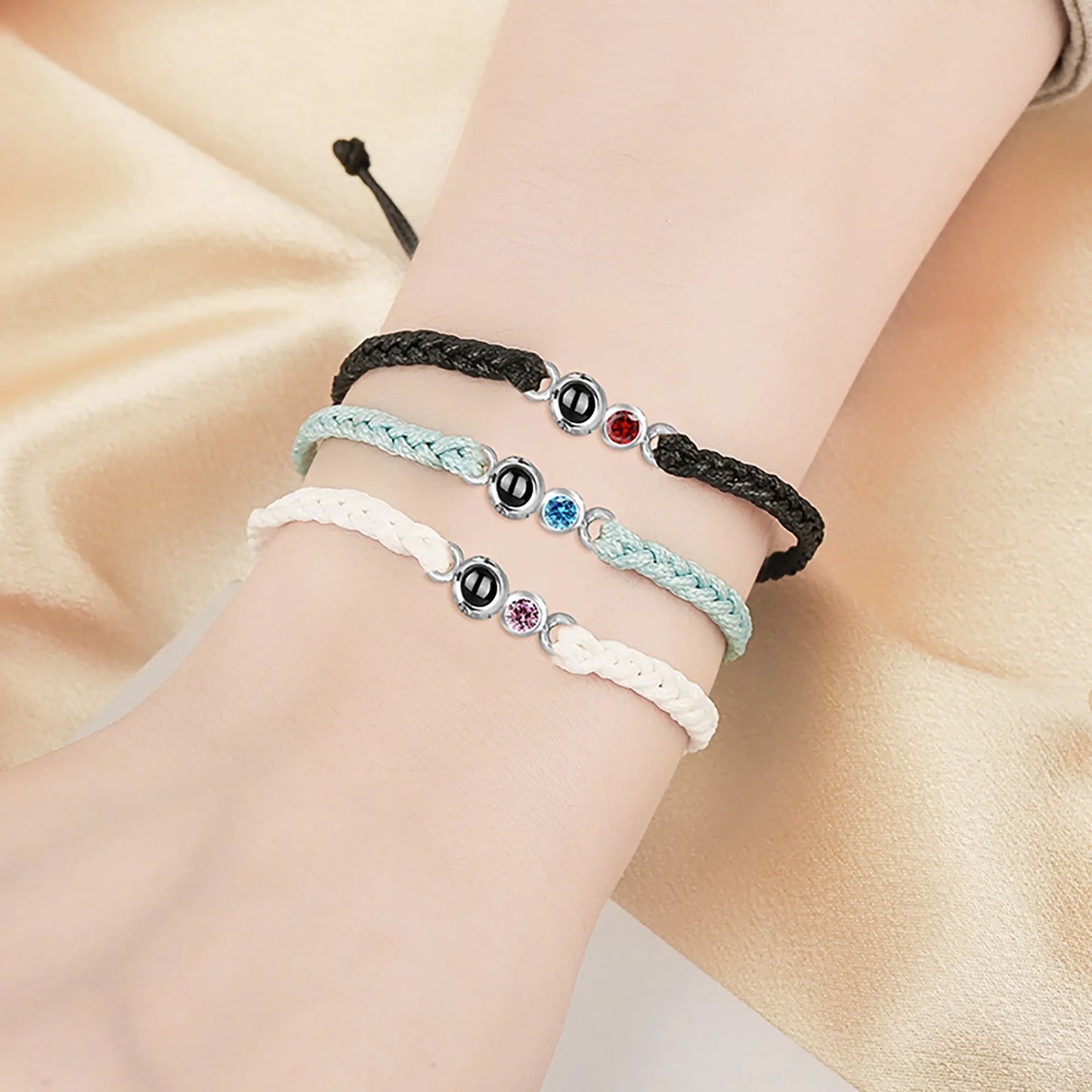Customized birthstone Personalized Circle Photo Bracelet - Blade & Thread
