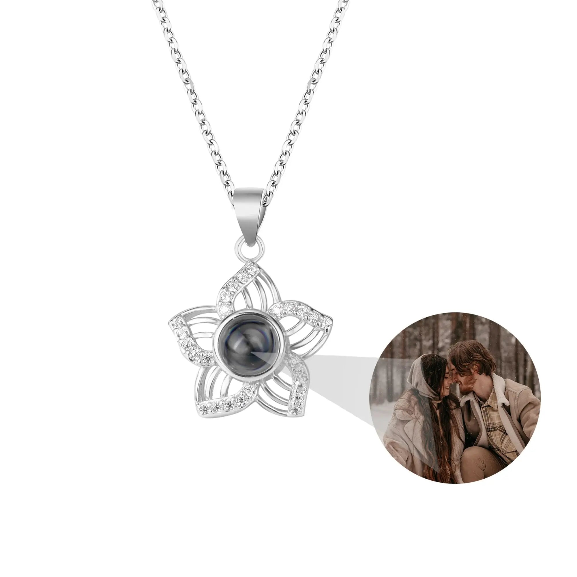 Customized Crystal Flower Photo Projection Pendant Necklace Personalized nowadaysfashion