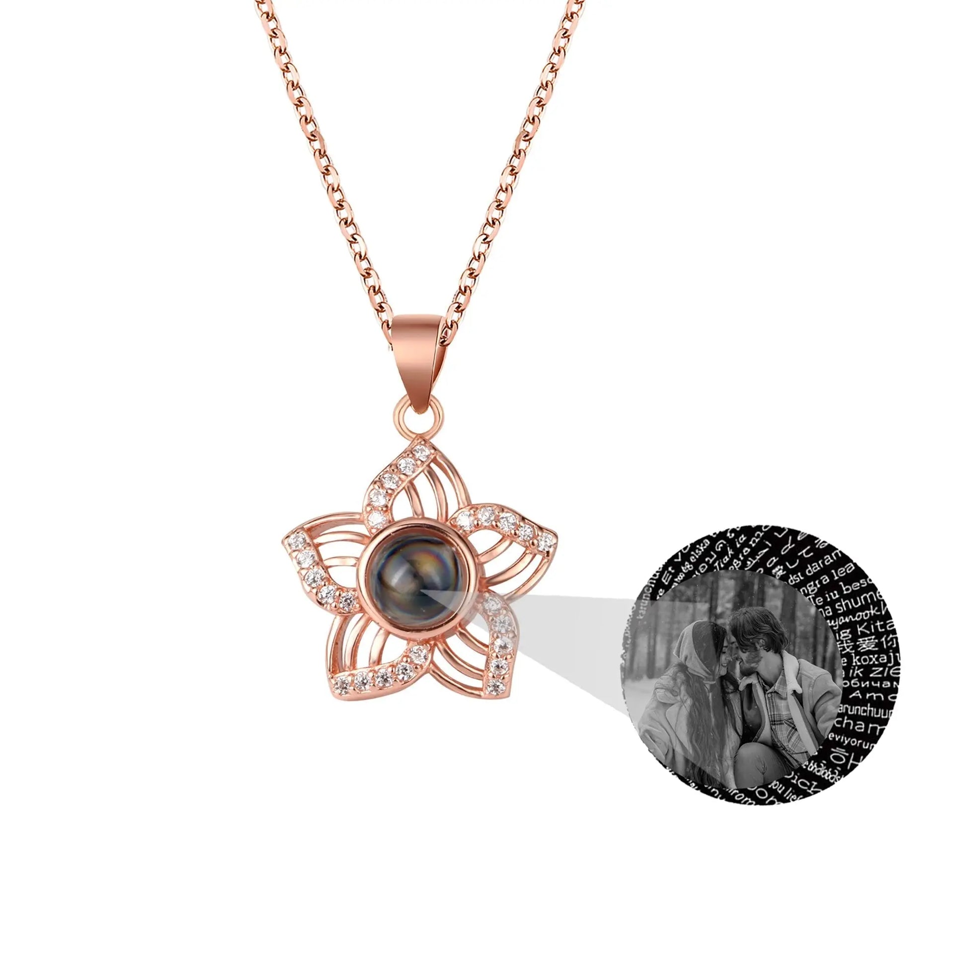 Customized Crystal Flower Photo Projection Pendant Necklace Personalized - Blade & Thread