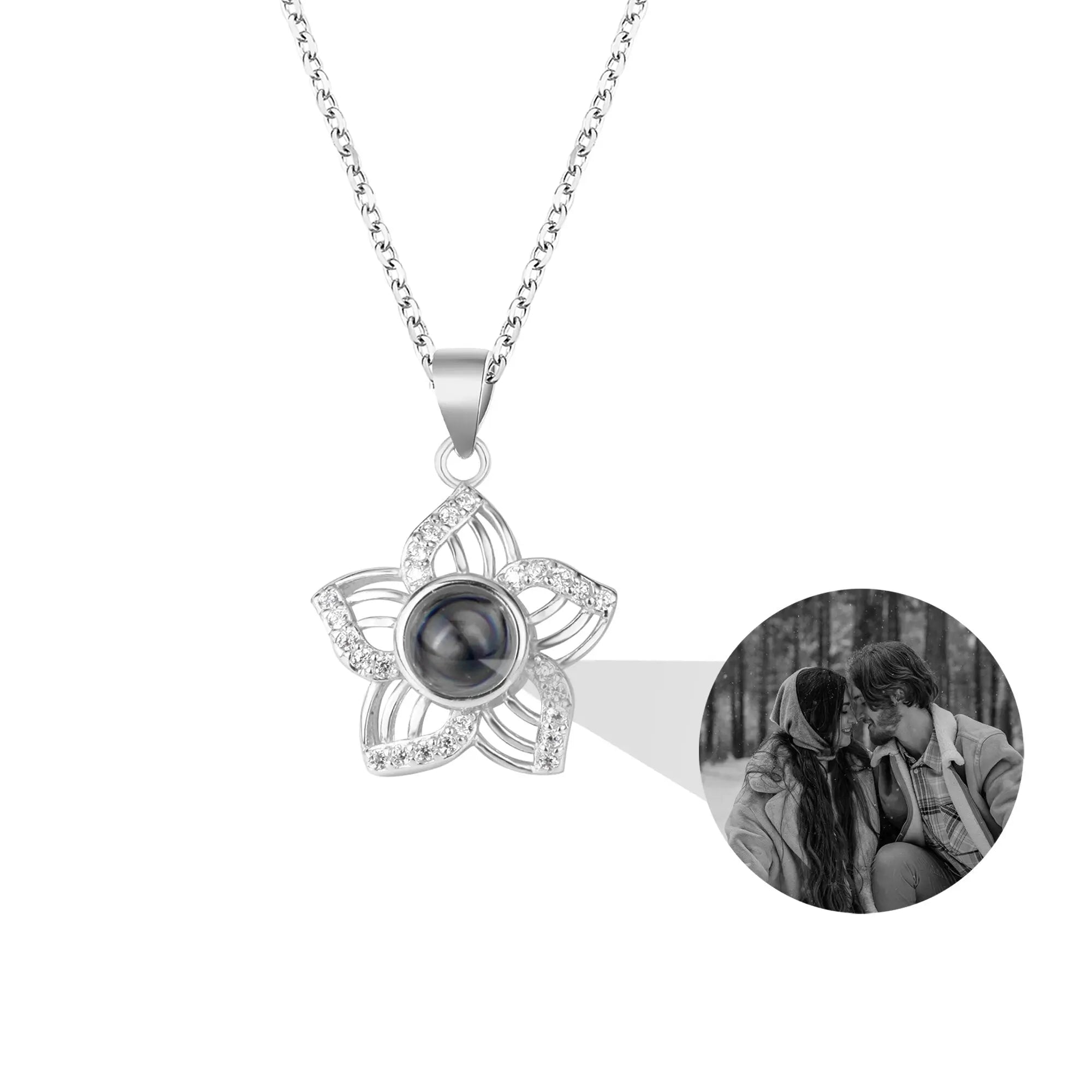 Customized Crystal Flower Photo Projection Pendant Necklace Personalized nowadaysfashion