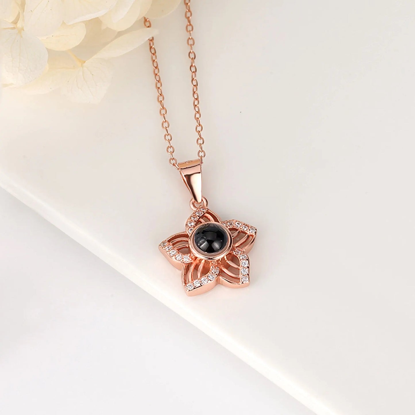 Customized Crystal Flower Photo Projection Pendant Necklace Personalized - Blade & Thread