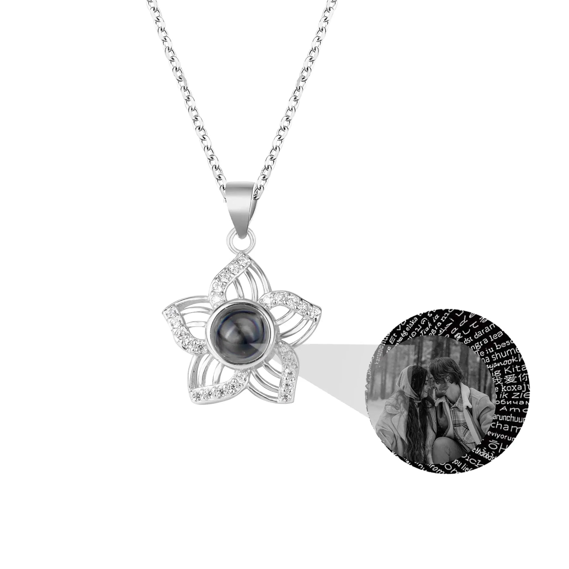 Customized Crystal Flower Photo Projection Pendant Necklace Personalized - Blade & Thread