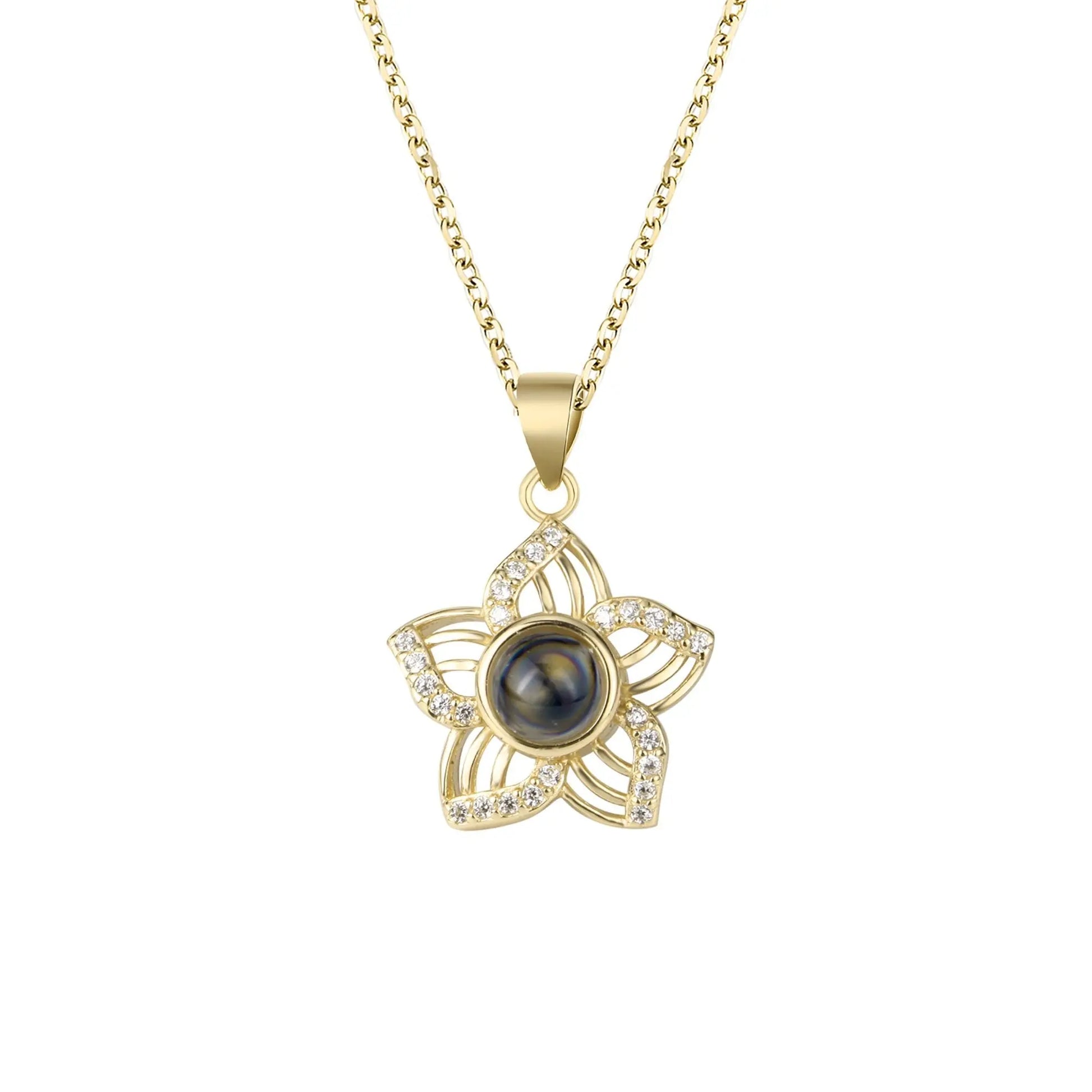 Customized Crystal Flower Photo Projection Pendant Necklace Personalized - Blade & Thread