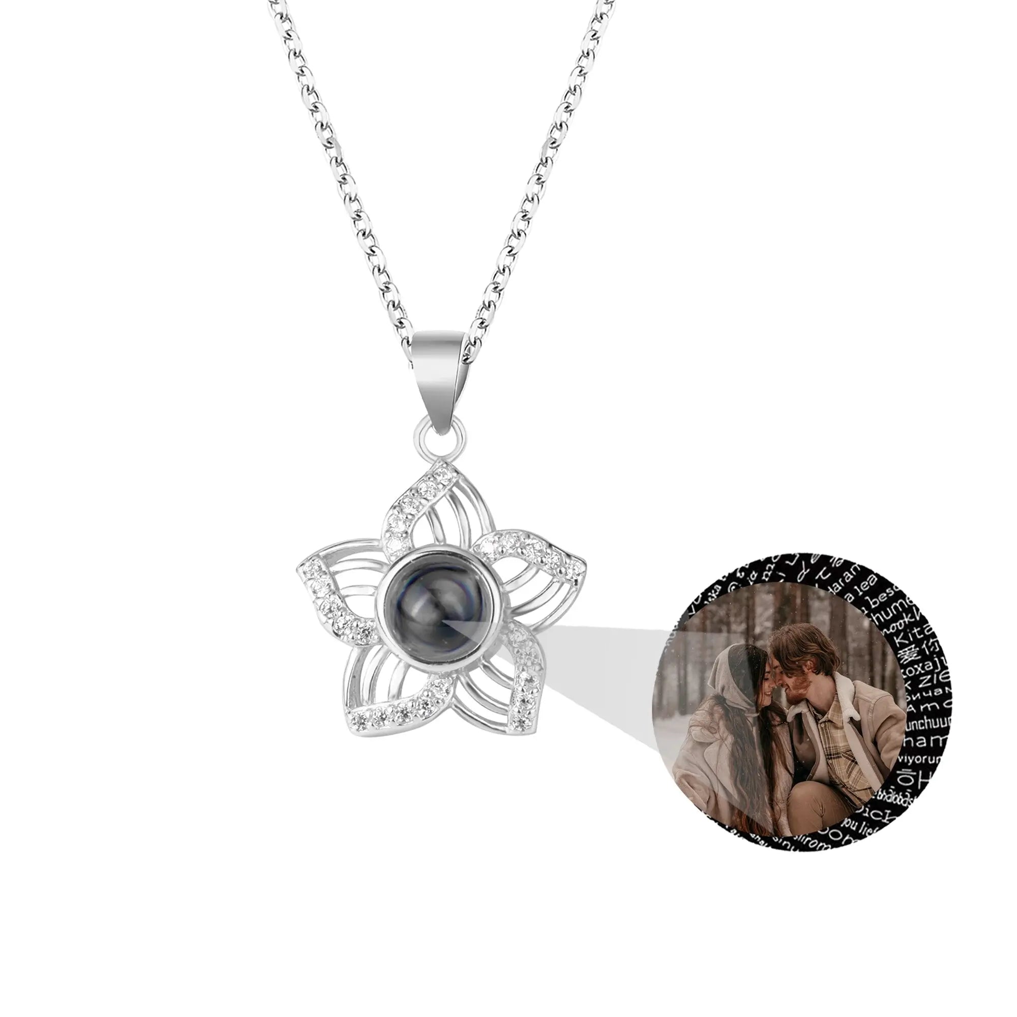 Customized Crystal Flower Photo Projection Pendant Necklace Personalized nowadaysfashion