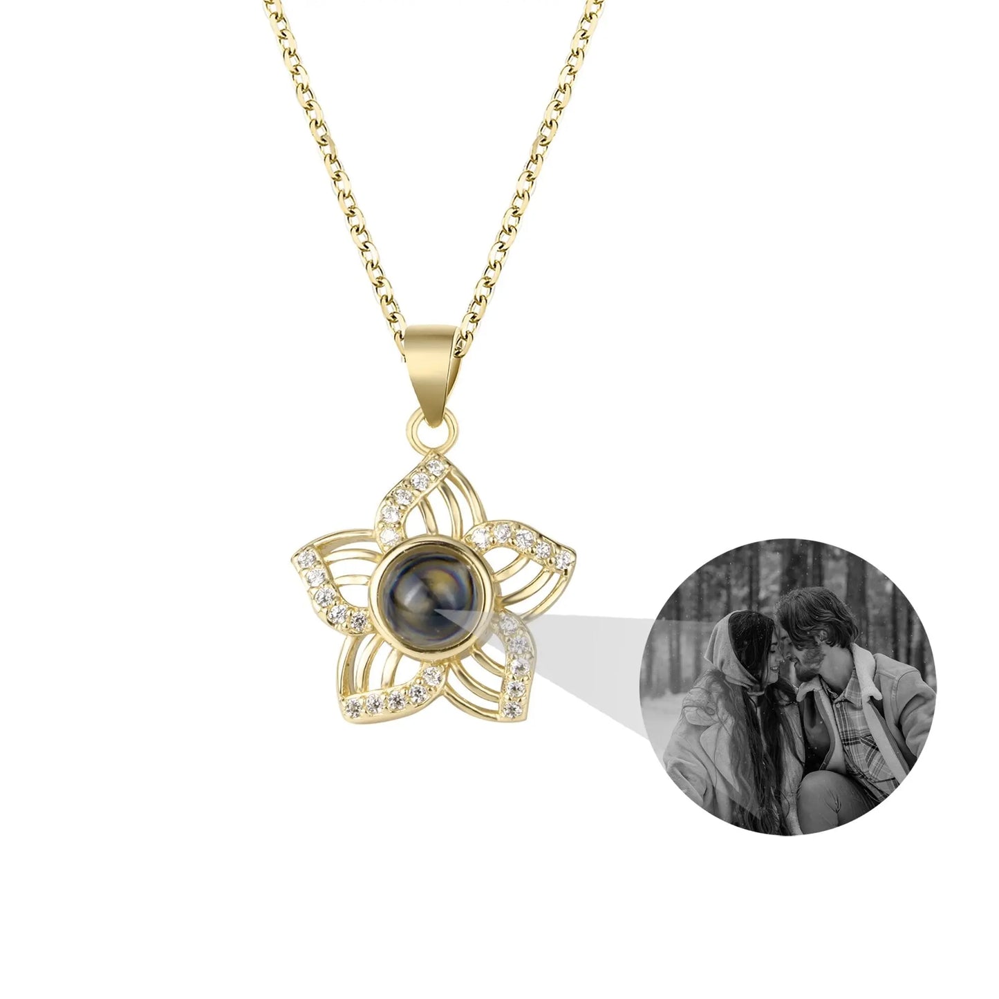 Customized Crystal Flower Photo Projection Pendant Necklace Personalized - Blade & Thread