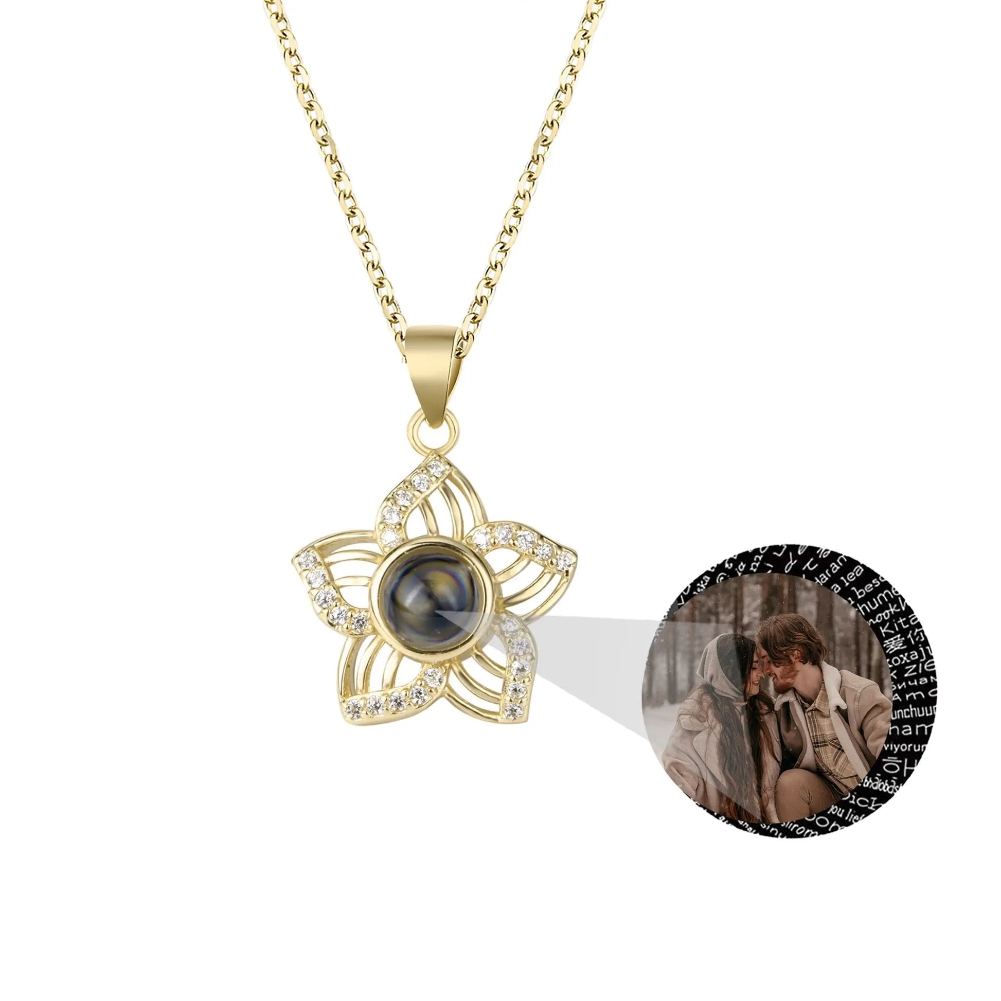 Customized Crystal Flower Photo Projection Pendant Necklace Personalized - Blade & Thread