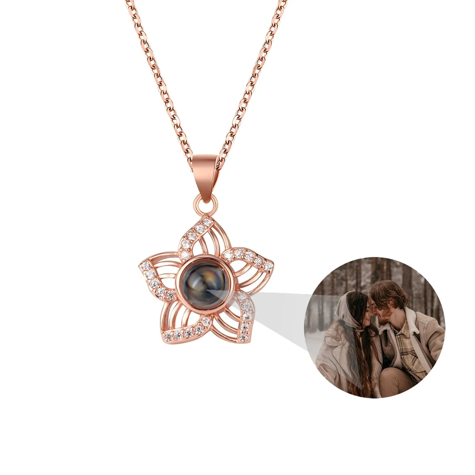 Customized Crystal Flower Photo Projection Pendant Necklace Personalized - Blade & Thread