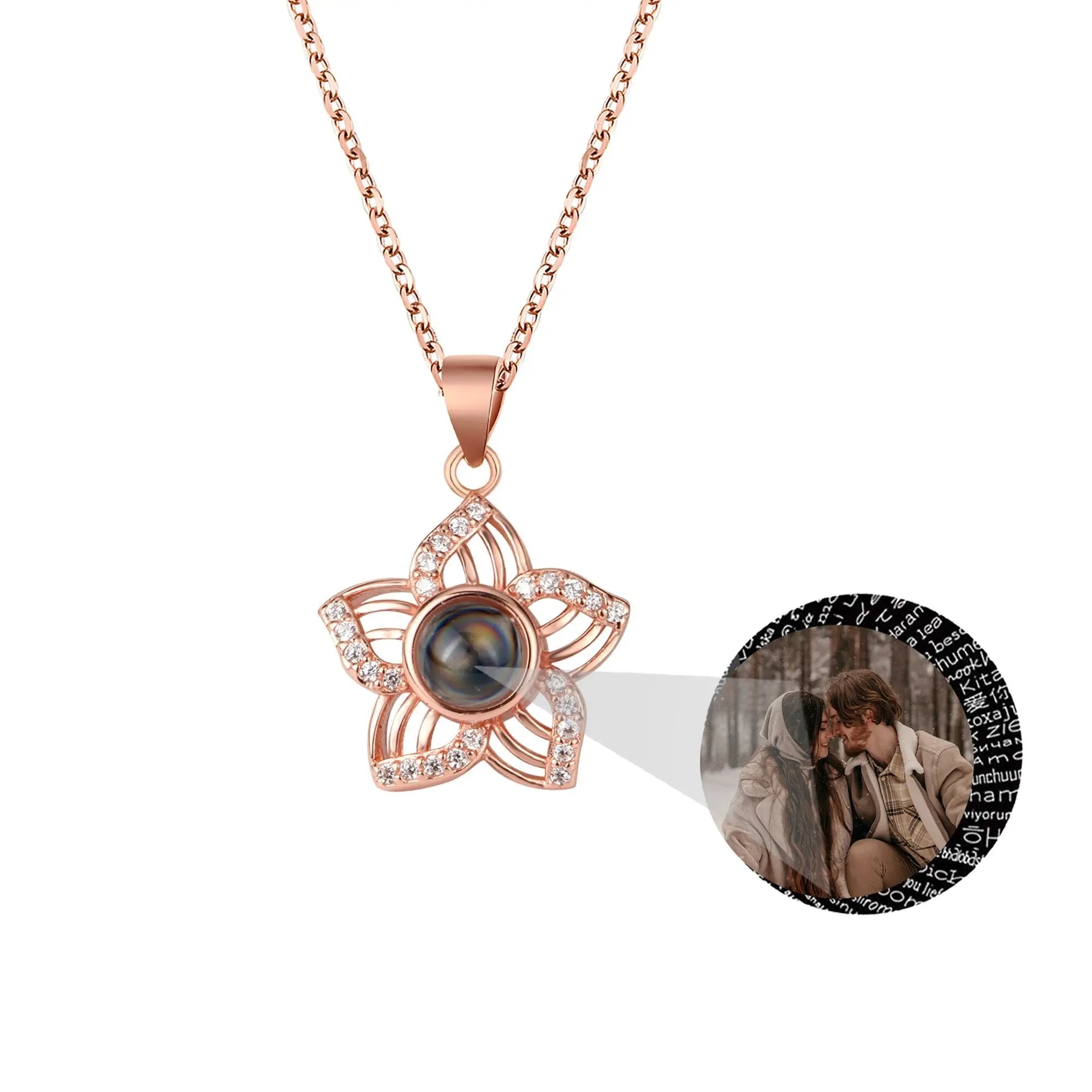 Customized Crystal Flower Photo Projection Pendant Necklace Personalized nowadaysfashion